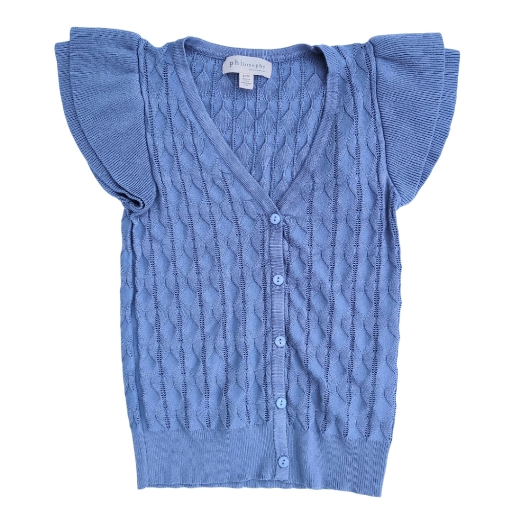 Women's flutter sleeve sweater XS blue rayon Philosophy button up